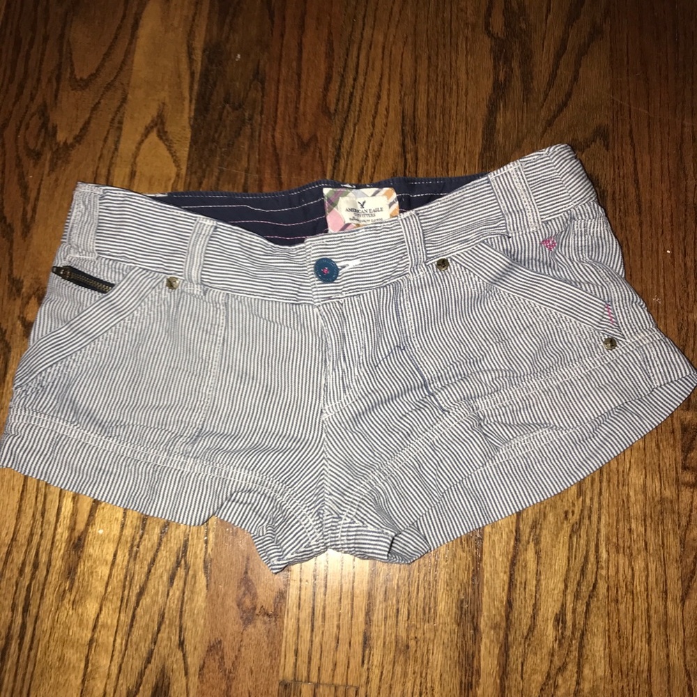 Blue and White striped shorts